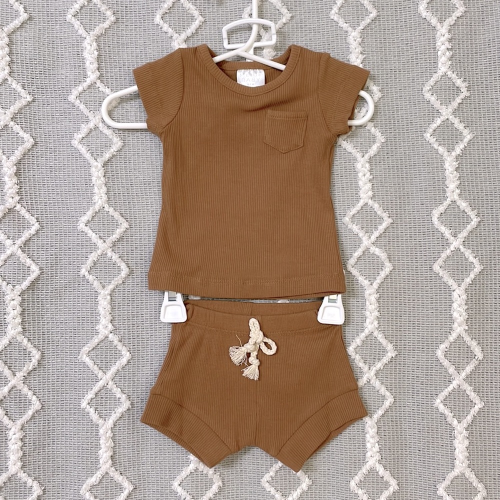New Boutique Mustard Organic Cotton Ribbed Short Set